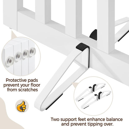 Yaheetech 36" H Extra Tall Freestanding Pet Gate 4-Panel Wooden Dog Fence with 2 Support Feet Folding Dog Gate for Indoor, Stairs, Doorways, Halls, Kitchen Wooden Pet Barrier White, 79.5" L x 36" H