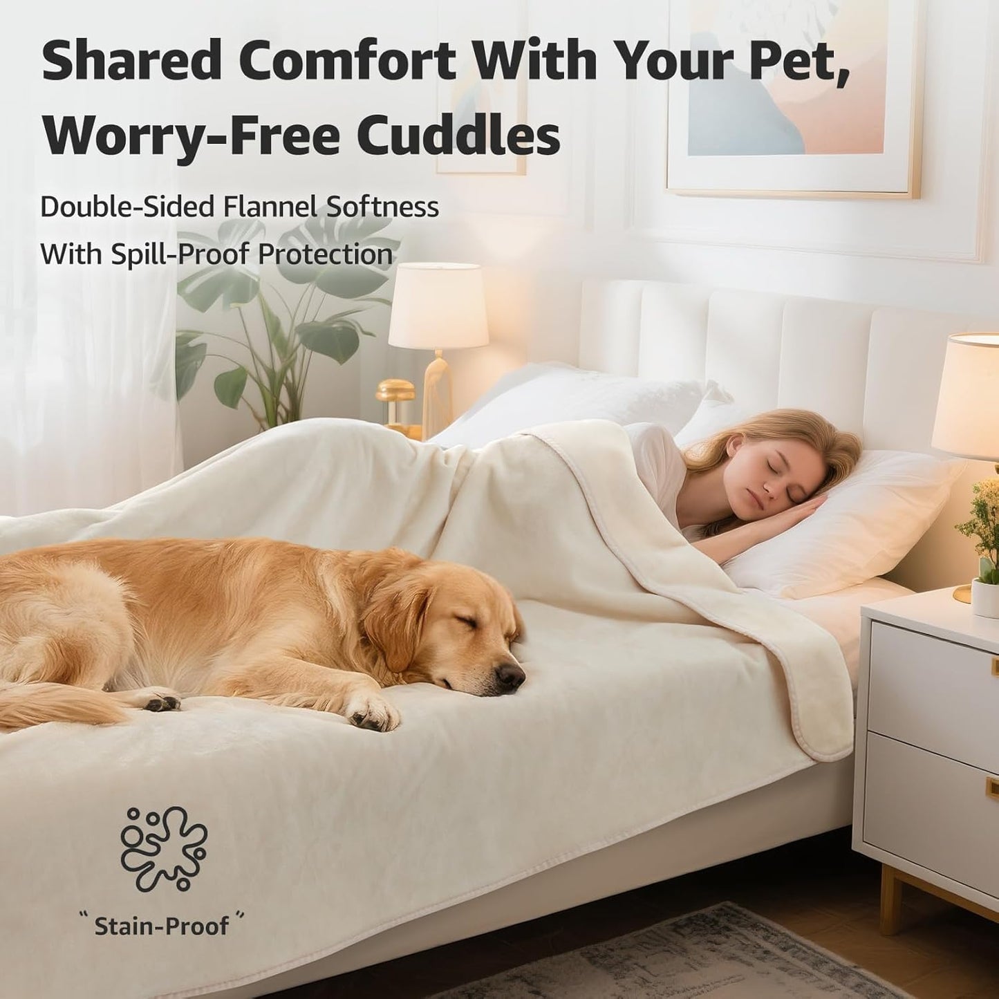 LOOBANI Waterproof Blanket for Bed: Reversible Soft Flannel Twin Bed Blanket 60" x 80", Leakproof Throw Spill-Proof Dog Pet Blanket for Couch Cover, Movie Time, Camping, Travel, Grey