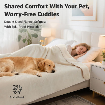 LOOBANI Waterproof Blanket for Bed: Reversible Soft Flannel Twin Bed Blanket 60" x 80", Leakproof Throw Spill-Proof Dog Pet Blanket for Couch Cover, Movie Time, Camping, Travel, Grey