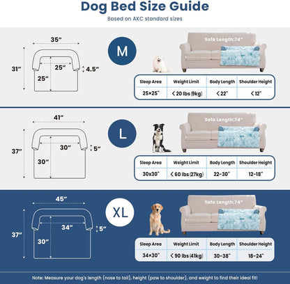 Calming Large Dog Bed for Couch, 41 x 37 inch Removable Couch Cover for Dogs Washable, Non-Slip Fluffy Plush Dog Sofa Mat for Furniture Protector - Grey