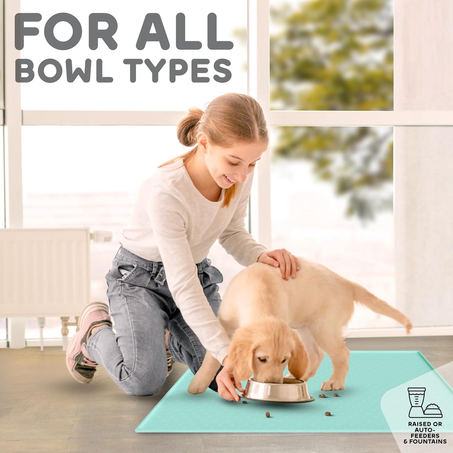 Dog Food Mat - Raised Edges Dogs Mat for Food and Water Prevent Spill, Waterproof Cat Food Mats Protect Floors, Easy Clean Dog Bowl Mats for Food and Water, Silicone Pet Feeding Placemats