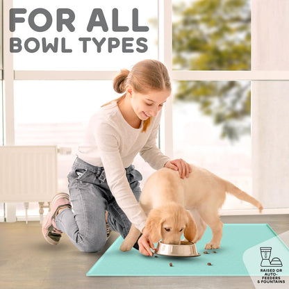 Dog Food Mat - Raised Edges Dogs Mat for Food and Water Prevent Spill, Waterproof Cat Food Mats Protect Floors, Easy Clean Dog Bowl Mats for Food and Water, Silicone Pet Feeding Placemats
