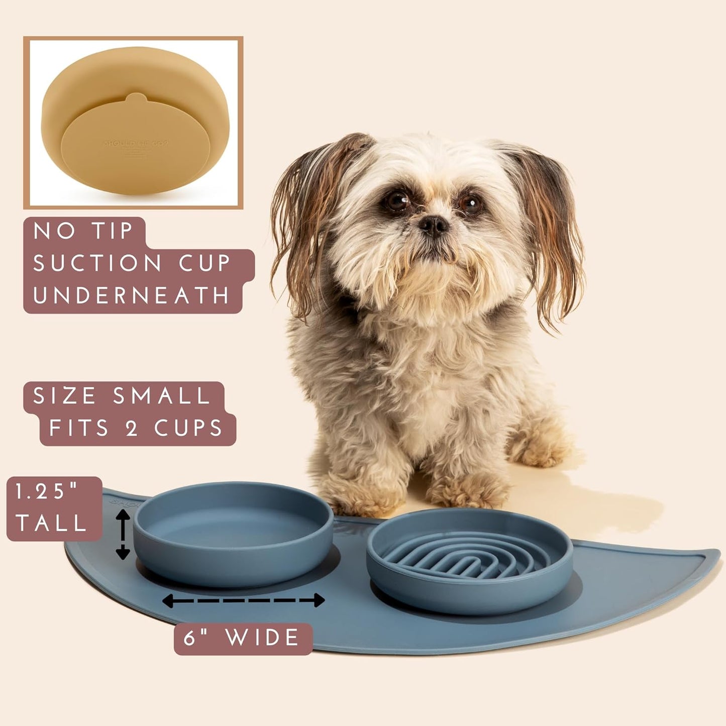 Should We Go? Dog Water Bowl - The Perfect Dish No-Spill, Less Mess Non-Tippable Water & Food Bowl, Pure Silicone with Suction Cup Fits 5 Cups 7.5" Across x 2.25" Tall, Ideal for All Pets, Medium-Sage