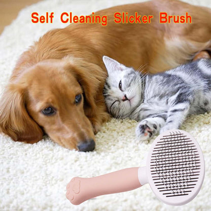 Pet Self Cleaning Slicker Brush-Shedding Slicker Brush for Dogs & Cats & Haired Small Pets, Suitable Short, Medium, and Long for Shedding & Haired Pets- Comfortable Grooming (pink)