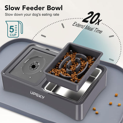 UPSKY 2-in-1 Elevated Dog Bowls Slow Feeder, 4 Height Adjustable Raised Bowl Stand, No Spill Dog Water Bowls, Anti-Slip Food and Water Bowls for Small Medium Dogs(Not Include Stainless Steel Bowl)