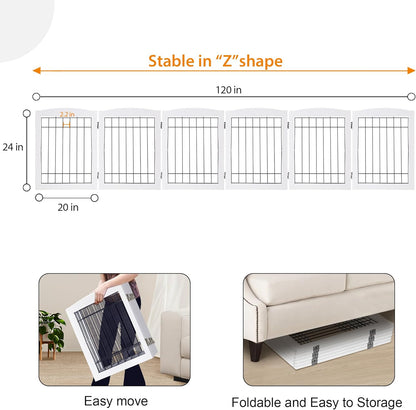 LZRS 2-Panel Freestanding Foldable Wood Dog Gate – Solid Wood & Steel Wire, Chew-Resistant Pet Barrier for Indoor Use, Ideal for Small to Medium Dogs, White