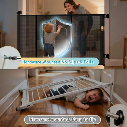160 Inch Retractable Baby Gates Extra Wide, 42 Inch Extra Tall Retractable Gate, 13 FT Reinforced Retractable Dog Gate with Reinforcement Rod to Prevent Crawling Through, for Doorways, Stairs, Hallway