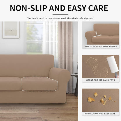 Easy-Going 100% Dual Waterproof 4 Pieces Stretch Soft Couch Cover for Dogs, Sofa Slipcover for 3 Separate Cushion Couch Leakproof Furniture Protector for Kids, Pets Dark Gray