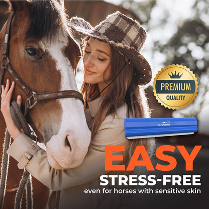 EquiGroomer 8-Inch Deshedding Brush for Horses and Large Shedding Dogs 50 lbs and Up (Golden Retriever, German Shepherd, Husky), Undercoat Grooming Tool, Removes Loose Hair and Fur, Blue
