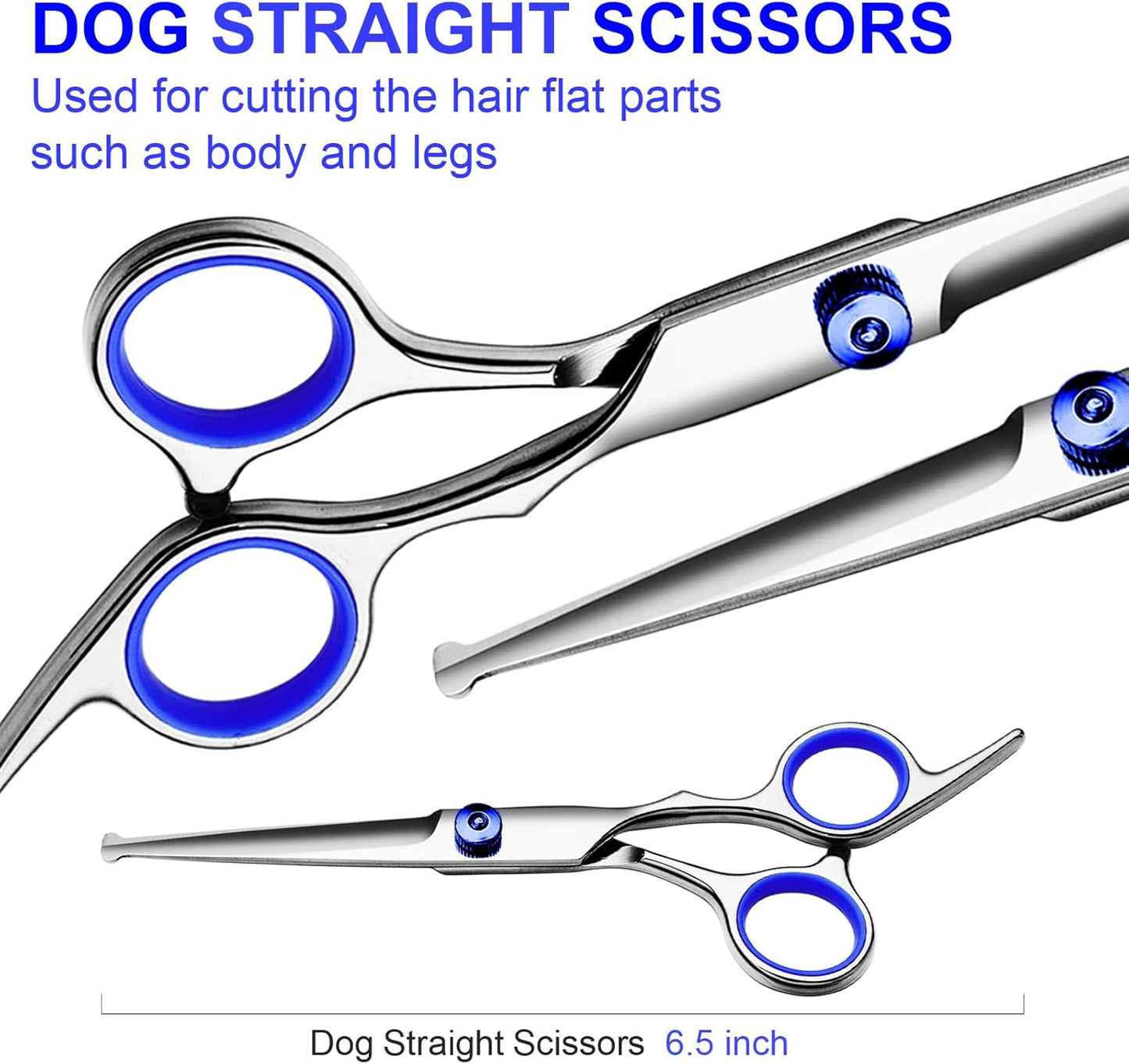 FAIGEO Dog Grooming Scissors with Safety Round Tips Stainless Steel Professional Dog Grooming Kit - Thinning, Curved Scissors and Comb for Cat Pet (Pink 4 in 1)