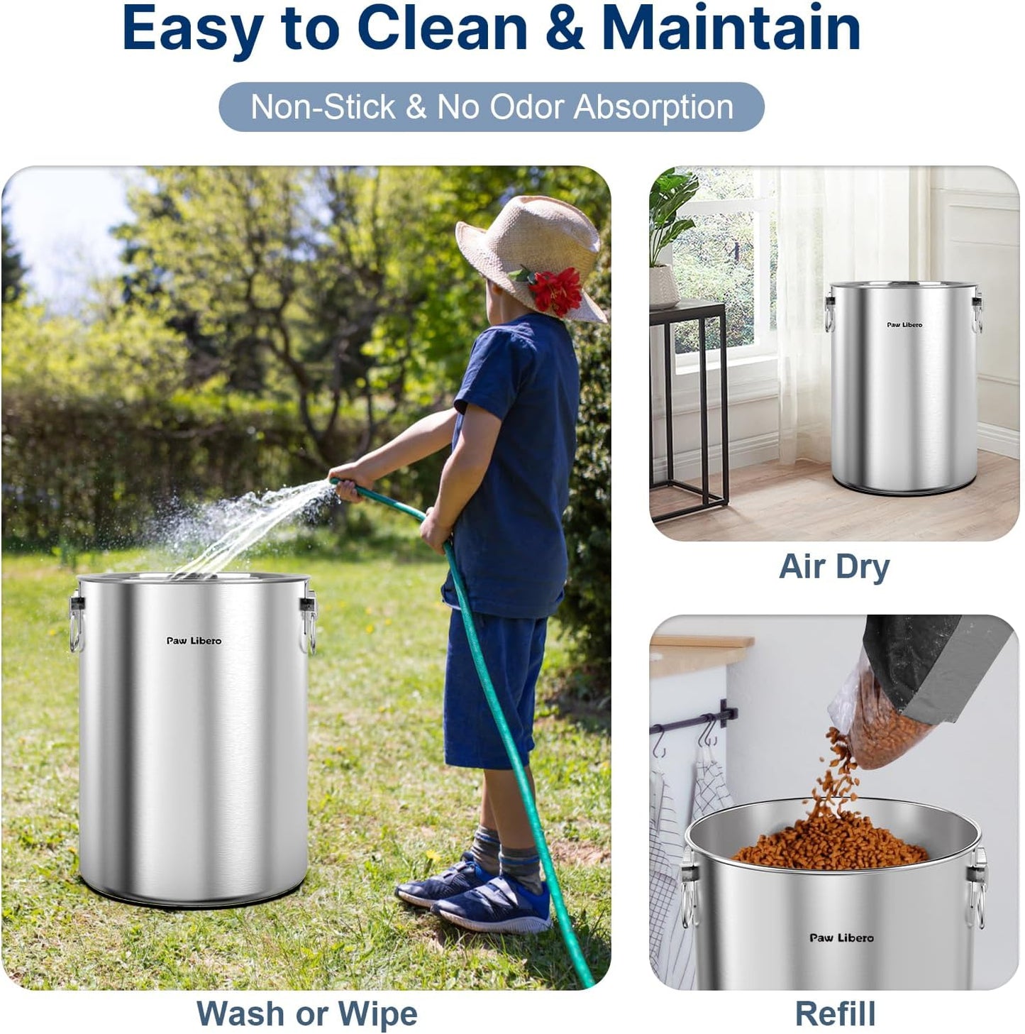Paw Libero 25 Lbs Stainless Steel Dog Food Storage Container with Airtight Lid & Ceramic Bone Handle, Large Metal Dog Food Bin for Dogs & Cats, Keep Fresh, Easy to Clean