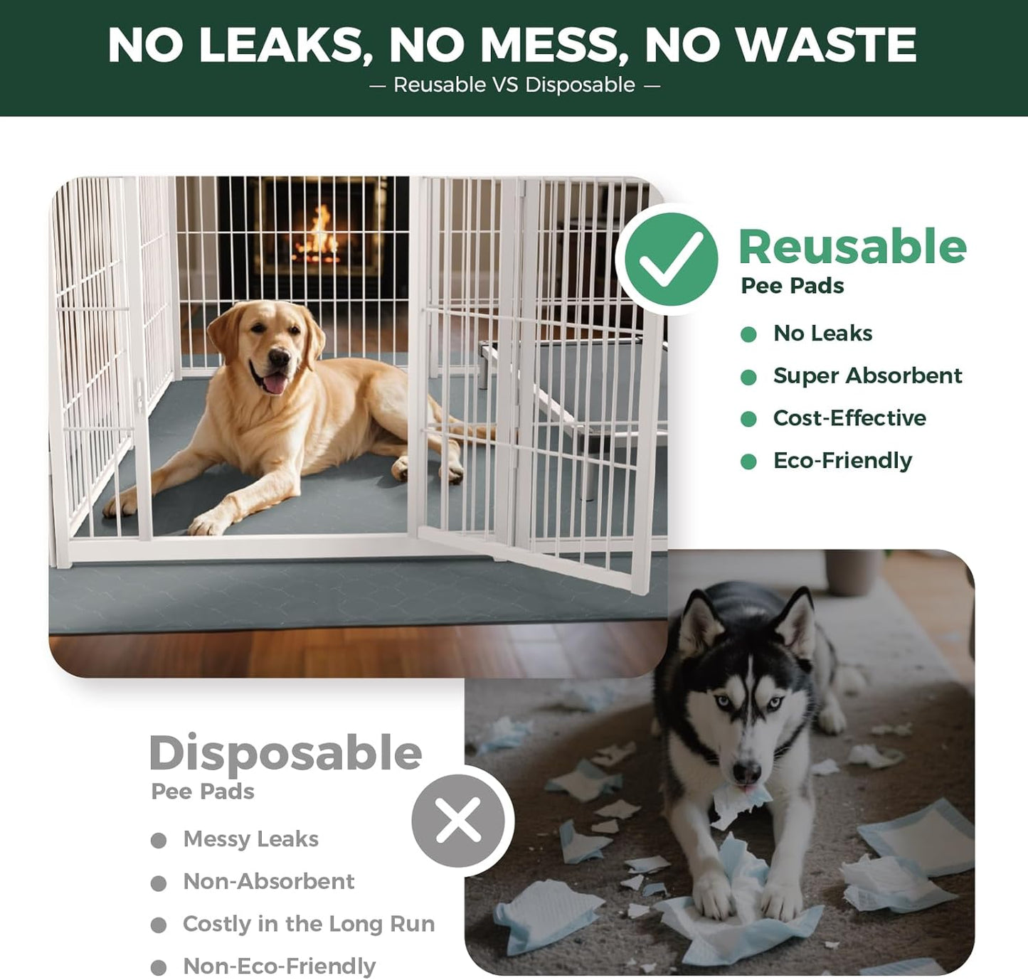 FXW Washable Pee Pads for Dogs, Puppy Pads with Super Absorbent, Specifically Designed for FXW Rollick/Homeplus 24inch 6 Panels Dog Playpen, 39" x 63" Rectangle, Khaki, 1 Pack