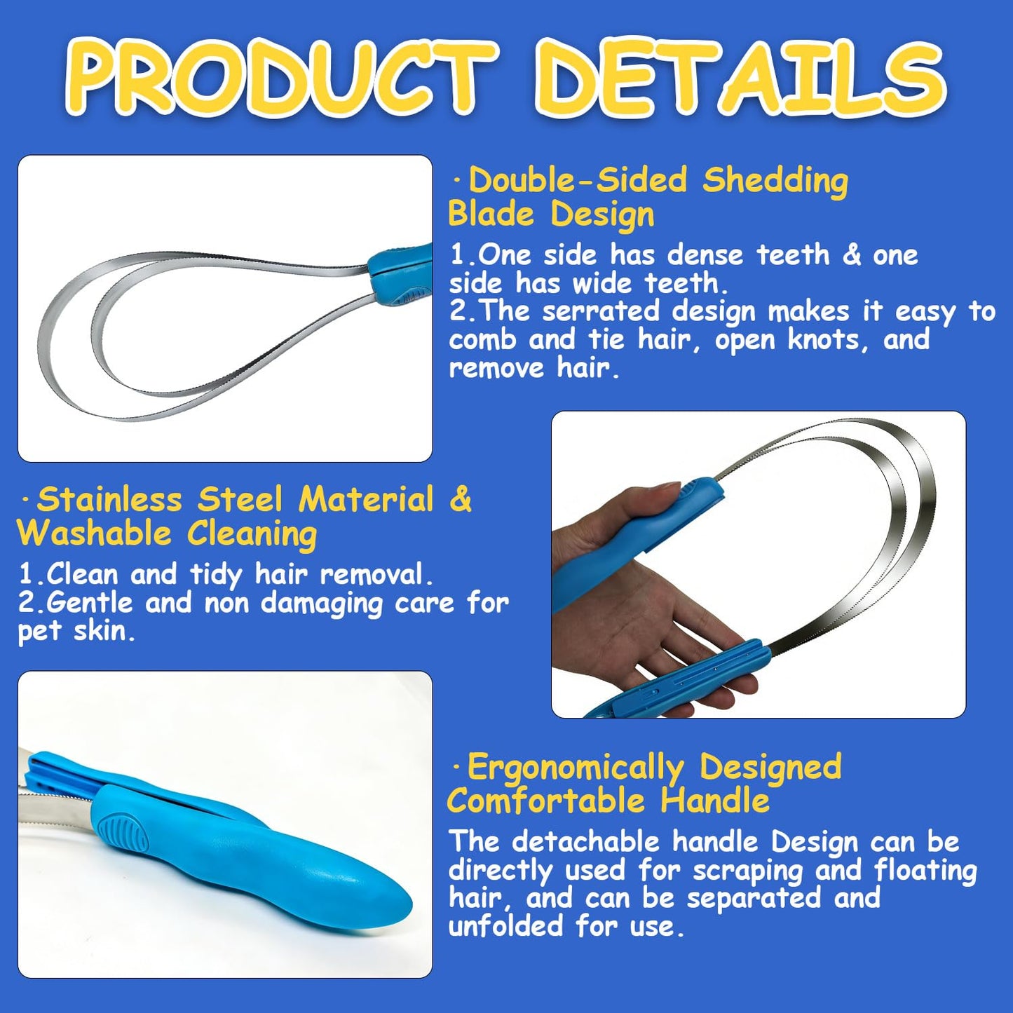 Horse Shedding Tool, Stainless Steel Shedding Blade for Horses & Dogs, Dog Shedding Brush for Double Coat Dogs, Deshedding Tool Grooming Brush for Horse Dog Cat(Single Loop)