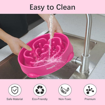 MateeyLife Slow Feeder Dog Bowls 2PCS, Anti-Choking Puzzle Dog Food Bowls, Anti-Slip Interactive Feeding Slow Down Eating, Bloat Stop Maze Dishes for Medium Breeds Pink&Purple