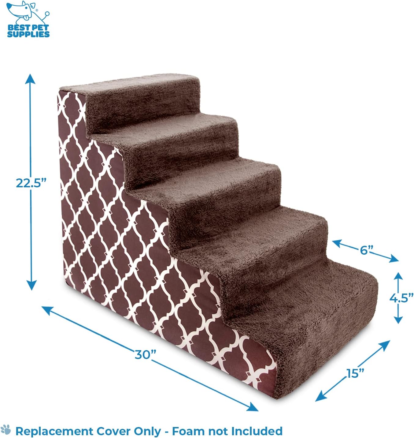 Best Pet Supplies Foam Pet Steps Cover for Small Dogs and Cats, Portable Ramp Stairs for Couch, Sofa, and High Bed Climbing (Cover Only) - Ash Gray Linen, 3-Step (Cover Only)
