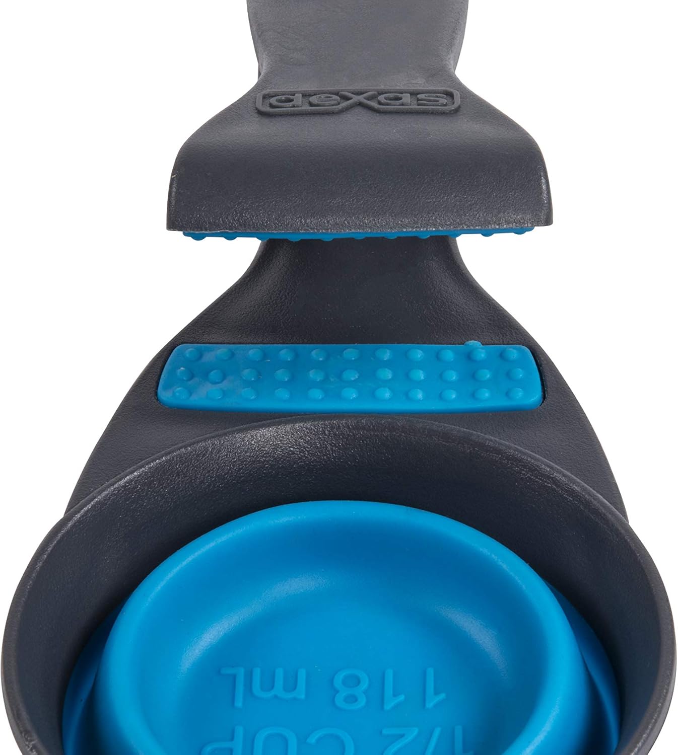 Dexas Pets Collapsible KlipScoop Collapsible Dry Dog Food Scoop and Dog Food Bag Clip, 1 Cup Capacity, Pro Blue