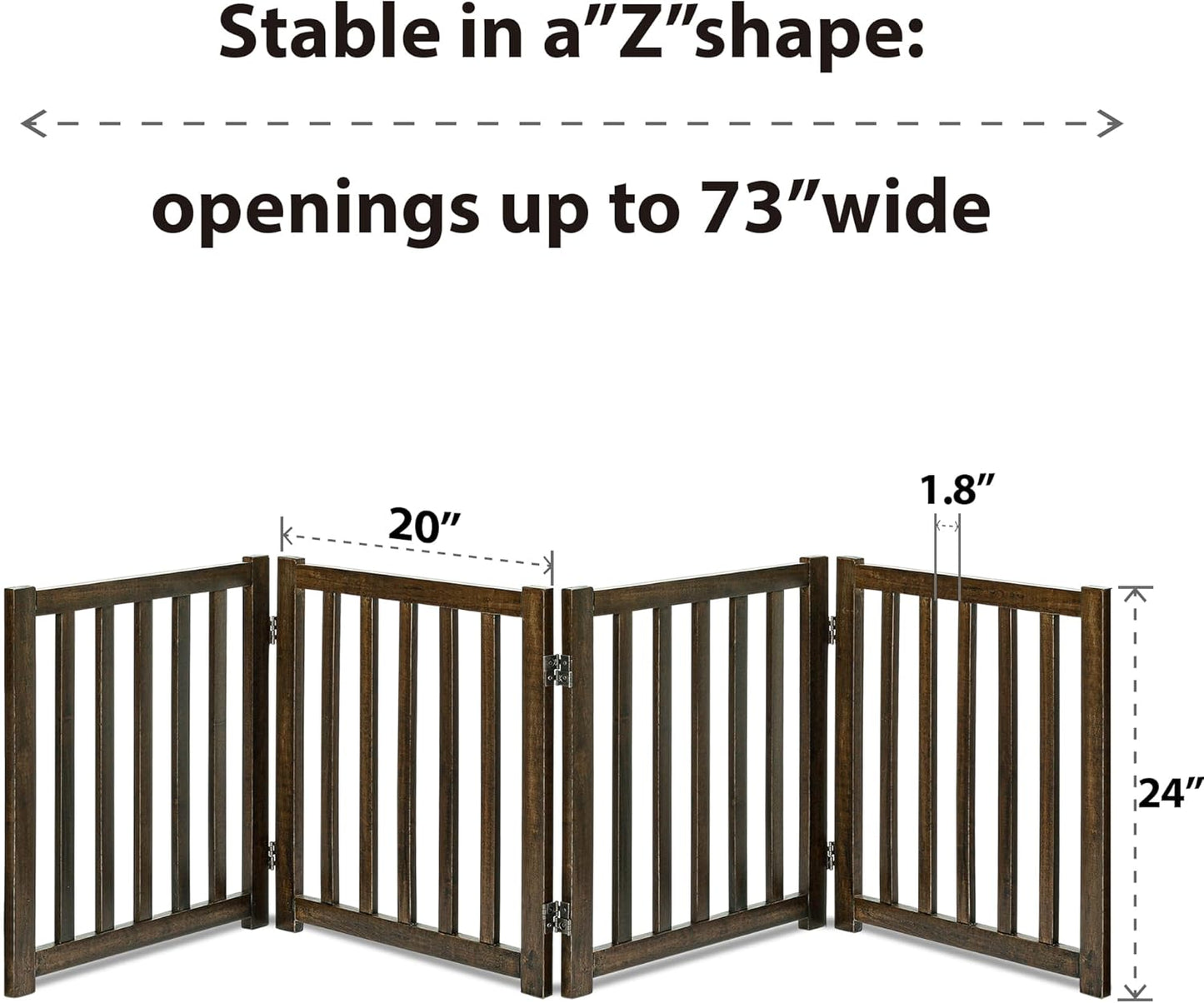 LZRS 2-Panel Wooden Free Standing Foldable Dog Gate Indoor – Solid Hardwood 24" High, Step-Over Safety Pet Gate for Doorways, Stairs & Small Spaces - Indoor Use, White
