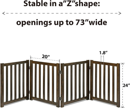 LZRS 2-Panel Wooden Free Standing Foldable Dog Gate Indoor – Solid Hardwood 24" High, Step-Over Safety Pet Gate for Doorways, Stairs & Small Spaces - Indoor Use, White
