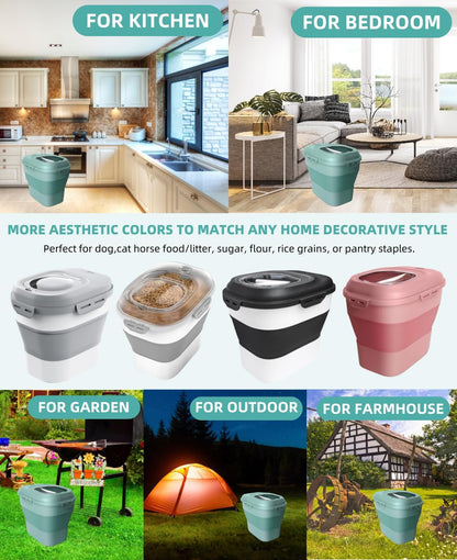 30-35 Lbs Dog Food Storage Container Collapsible Dog Food Container with Airtight Lids, Wheels, Scoop and 2pcs Food Storage Containers, Large Pet food storage for Dog, Cat