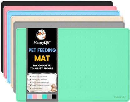 MateeyLife Silicone Cat & Dog Food Mat for Floors Waterproof, Anti-Slip Dog Bowl Mats for Food and Water, Pet Feeding Mats with Lip to Prevent Spills, Pet Placemat for Messy Drinkers to Protect Floors