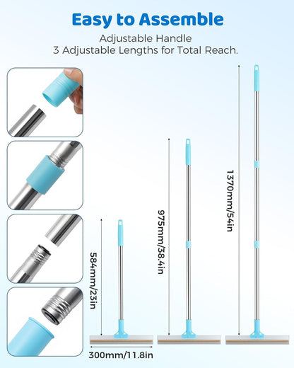 Carpet Rake for Pet Hair Removal - 54''Adjustable Long Handle Carpet Rake, 3 in 1 Reusable Silicone Carpet Broom with 2 Lint Scrapers, Pet Hair Remover Broom for Rugs, Mats, Couch, Car Interiors