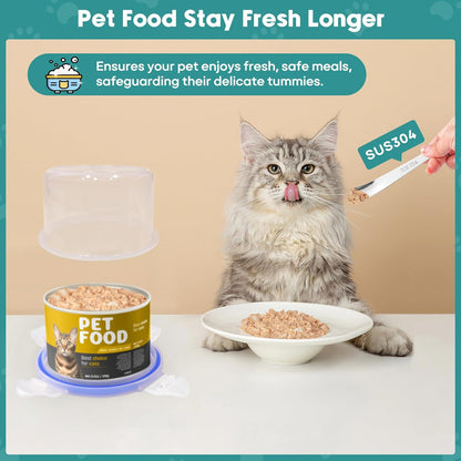 Canned Cat Food Storage Lids,Reusable Airtight Can Cover Pet Food Sealer - Keeps Dog Food Storage Container Food Fresh, Cat Food Container Eliminates Odor, Easy To Use With SUS 304 Spoon,Can Opener