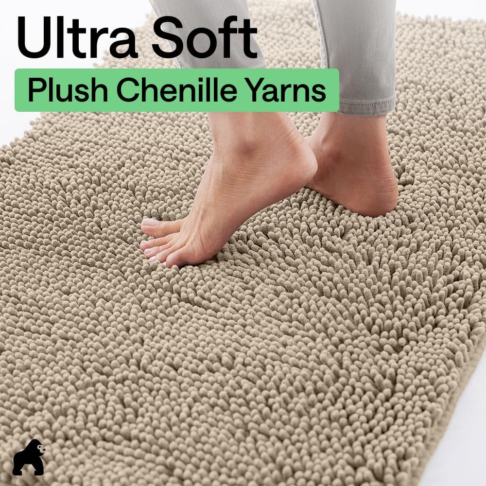 GORILLA GRIP SoakSTOPPER Dog Door Mat, 30x20 Machine Washable Rug Absorbent Doormat Captures Moisture Mud Dirt, Quick Dry Soft Chenille Entryway Rugs Indoor Entrance Mats for Dog Paws, Paw Grey