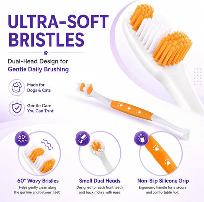 Dog Toothbrush – Newly Upgraded Dual-Head Design with 60° Wavy Bristles – Gently Surrounds Teeth for Deep Cleaning and Plaque Removal – Non-Slip Handle, Ideal for Daily Pet Dental Care (Pink, 1-Pack)