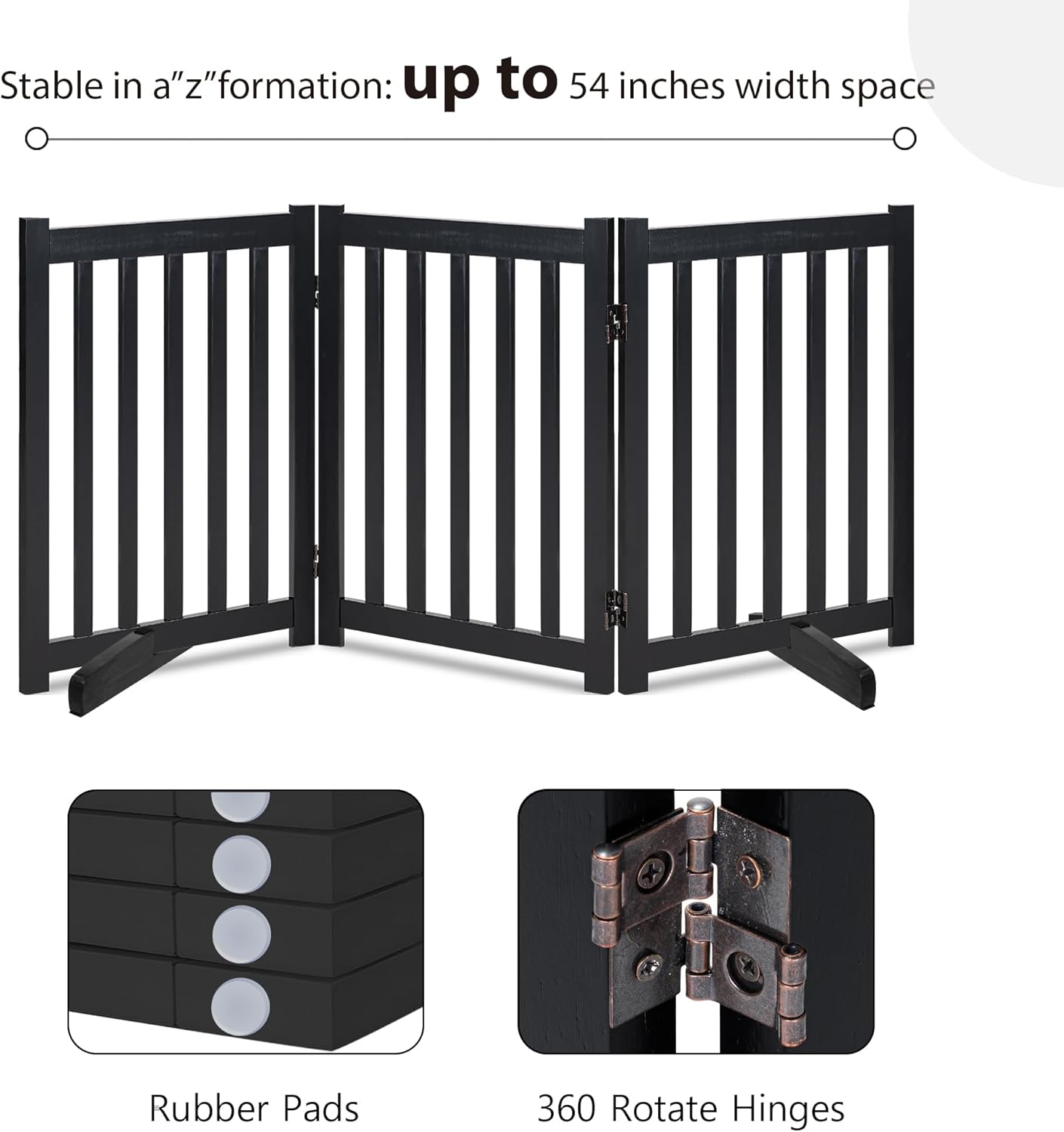 LZRS 2-Panel Wooden Free Standing Foldable Dog Gate Indoor – Solid Hardwood 24" High, Step-Over Safety Pet Gate for Doorways, Stairs & Small Spaces - Indoor Use, White