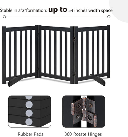 LZRS 2-Panel Wooden Free Standing Foldable Dog Gate Indoor – Solid Hardwood 24" High, Step-Over Safety Pet Gate for Doorways, Stairs & Small Spaces - Indoor Use, White
