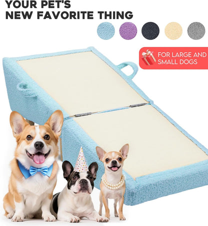 Dog Stairs for Small Dogs and Cats – 2-in-1 Dog Ramp for Couch and Low Bed, 16.5'' Foldable Wooden Pet Ramp, Sturdy Multi-Use Split Ottoman Design, Beige