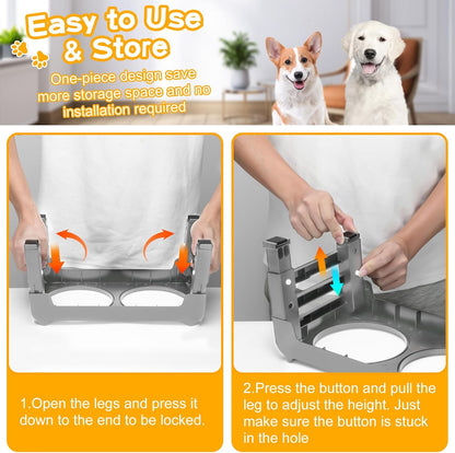 COMESOON Elevated Dog Bowls, 4 Height Adjustable Raised Bowl Stand with 2 Thick 50oz Stainless Steel Food Bowls Non-Slip Feeder Adjusts to 3.7'', 9.2'', 10.75'', 12.36'' Black, (DB-W01)