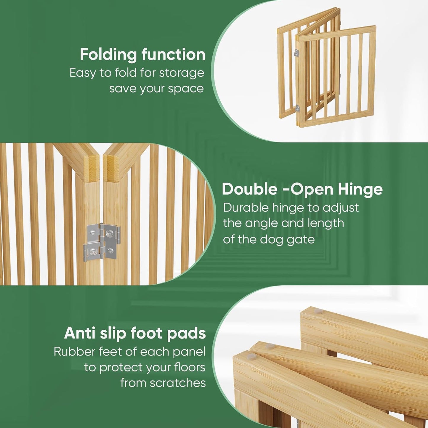 Freestanding Foldable Dog Gate - 4 Panel Room Divider with Metal Support Feet (Black)