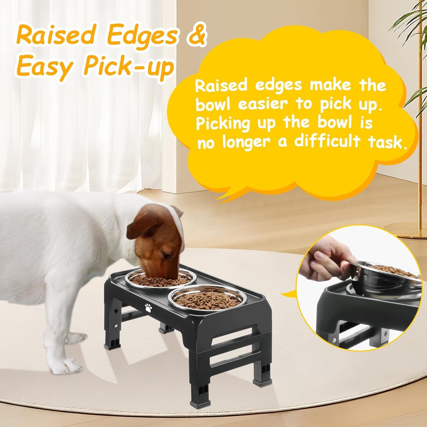 Elevated Raised Dog Bowl Stand with 2 Stainless Steel Bowls, Adjustable Height for Medium Large Dogs, 12.36" - 3.7" Foldable Feeder, Grey
