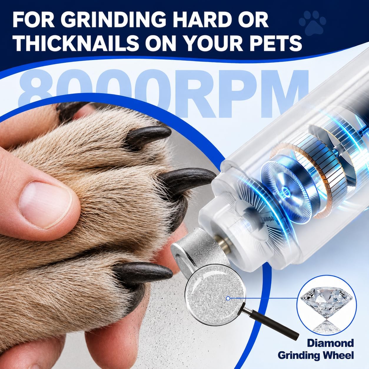 2-in-1 Dog Nail Clippers with Light - Electric Pet Nail Grinder Quiet for Small Large Dogs & Cats, LED Prevent Over Cutting, USB-C Rechargeable Safety Guard Grooming Kit for Black Nails