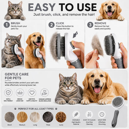 Pet Grooming Deshedding Brush, Self-Cleaning Massaging Brush for Dogs and Cats, Short and Long Hair (Blue)