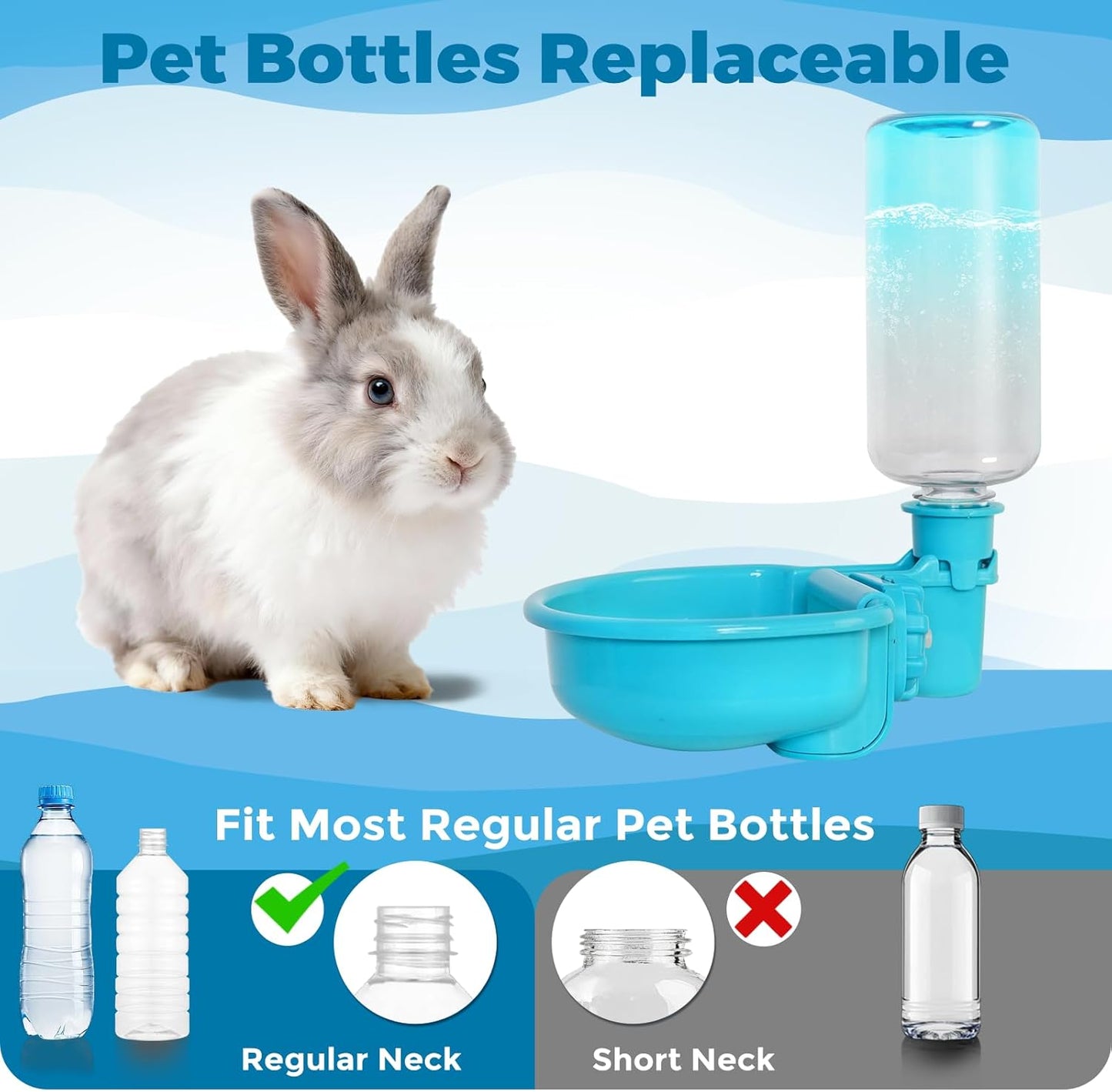 VANNON 16oz Pet Water Bottle, Gravity Dog Water Bowl Dispenser for Cage, Anti-Overflow Water Dispenser for Small Dogs, Cats, Rabbits and Other Small Animals, BPA Free, Grey
