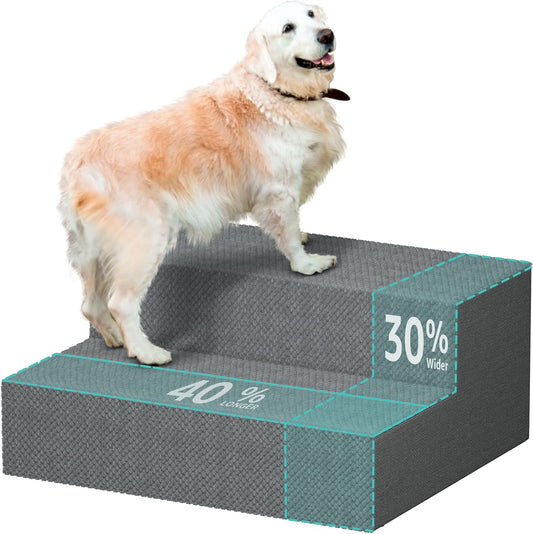 YENING Large Dog Stairs for High Beds - Extra Wide Pet Steps for Large Dogs to Get on Tall Bed 3 Deep Step Cat Ramp for Couch