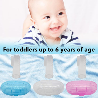 Gadgetime USA Baby Finger Toothbrush Set - Silicone Toddler Toothbrush with 3 Cases in Blue, Pink & Clear - Newborn Oral Massager