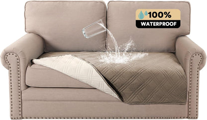 PrinceDeco 100% Waterproof Couch Cover for 3 Cushion Couch Sofa Pet Friendly Non-Slip Couch Cover for Dogs Washable Water Resistant Furniture Protector with Elastic Straps(Sofa 68", French Oak)