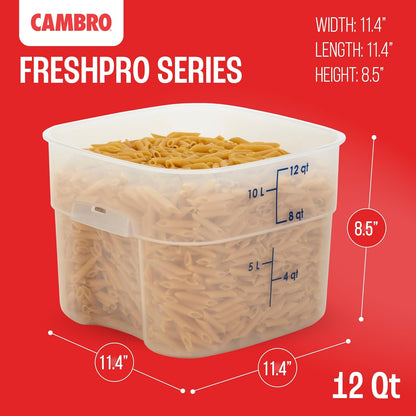 Cambro FreshPro 12 Quart (QT) Food Storage Container with Lid (Restaurant Grade) - for Food Prep, Commercial Kitchen, Pet and Dog Food Container (Translucent)