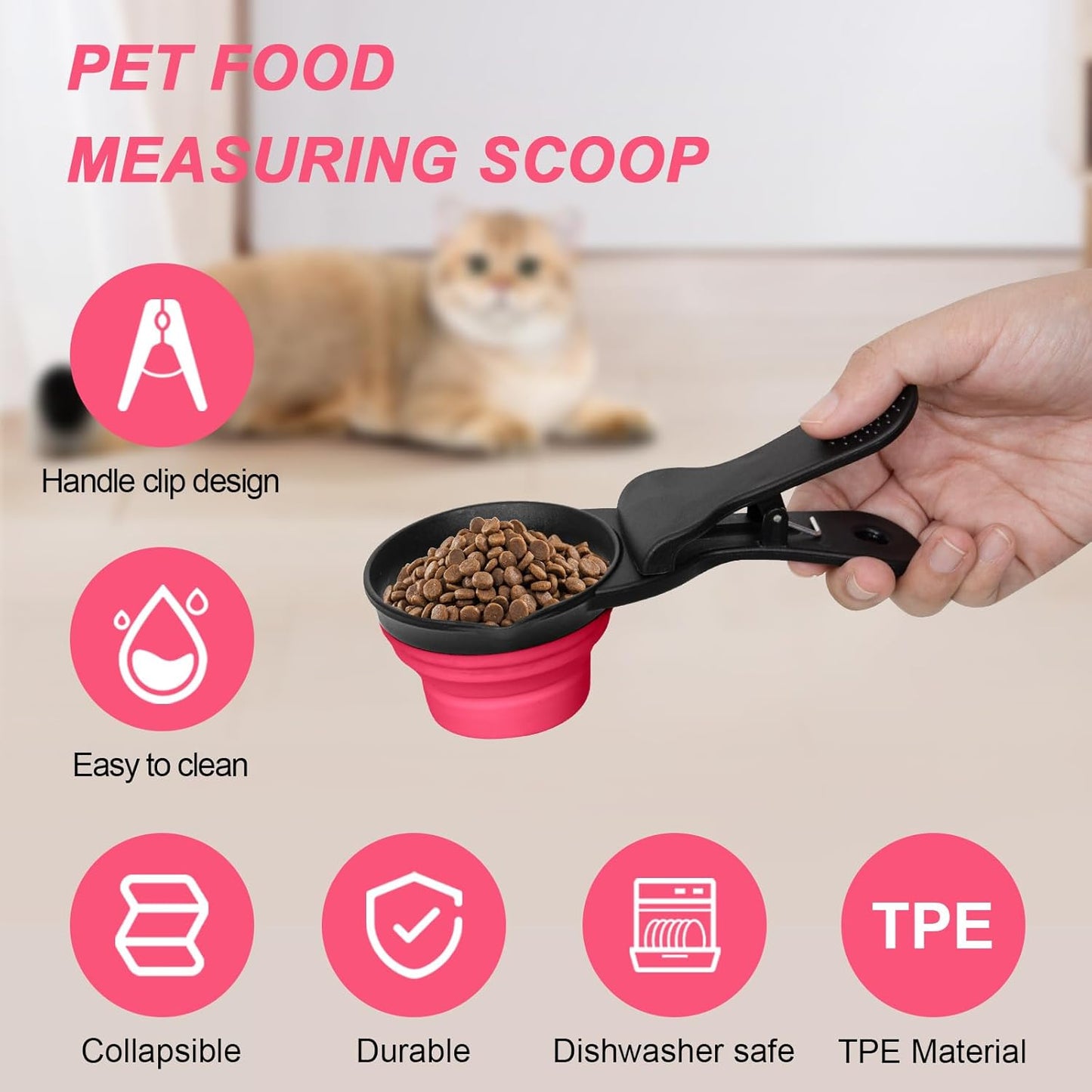 Collapsible Dog Food Scoop Foldable Pet Food Bag Clip 3 in 1 Multi-function Silicone Cat Food Measuring Cup Scoop Dog Food Scooper Pet Food Storage Clip (Green, 1 Cup Capacity(1 Pack))