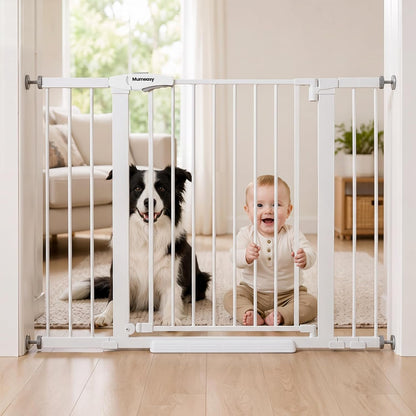 Mumeasy 29.7-46" Baby Gate for Stairs, Pressure Mounted Dog Gate for Doorways, Auto Close Walk Through Pet Gate Indoor, Extra Wide Metal Child Safety Gate, Mom's Choice Awards Winner, Black