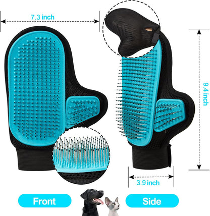 2025 Pet Grooming Glove with Tipped Pin Brush,Special Design Deshedding Glove, Perfect Petting Tool for Sensitive Dogs & Cats with Long & Medium Fur, Massage Mitt - Right-Hand - Blue