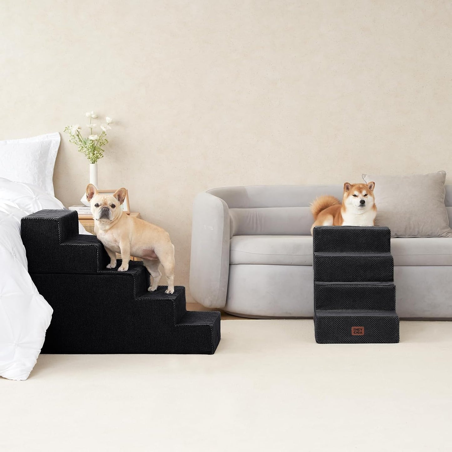 EHEYCIGA Dog Stairs for High Bed 22.5" H, 5-Step Dog Steps for Bed, Pet Steps for Small Dogs and Cats, Non-Slip Balanced Pet Ramp Indoor, Grey