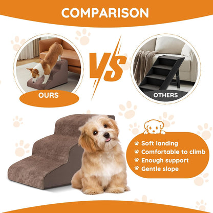 Dogs Steps for Bed, Dog Stairs for Small Dogs, 2-Step Dog Ramp for Bed, Couch, Sofa, and Chairs, Non-Slip Bottom Design, Cat Scratching, High Density Foam Portable Pet Step, Indoor, Grey