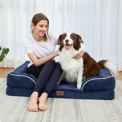 Comfort Expression Orthopedic Dog Bed for Extra Large Dogs 42x30 Inch, Waterproof Egg Crate Foam XL Pet Bed with Removable Bolsters, Dog Couch with Washable Cover & Non-Slip Bottom, Grey - Colors B