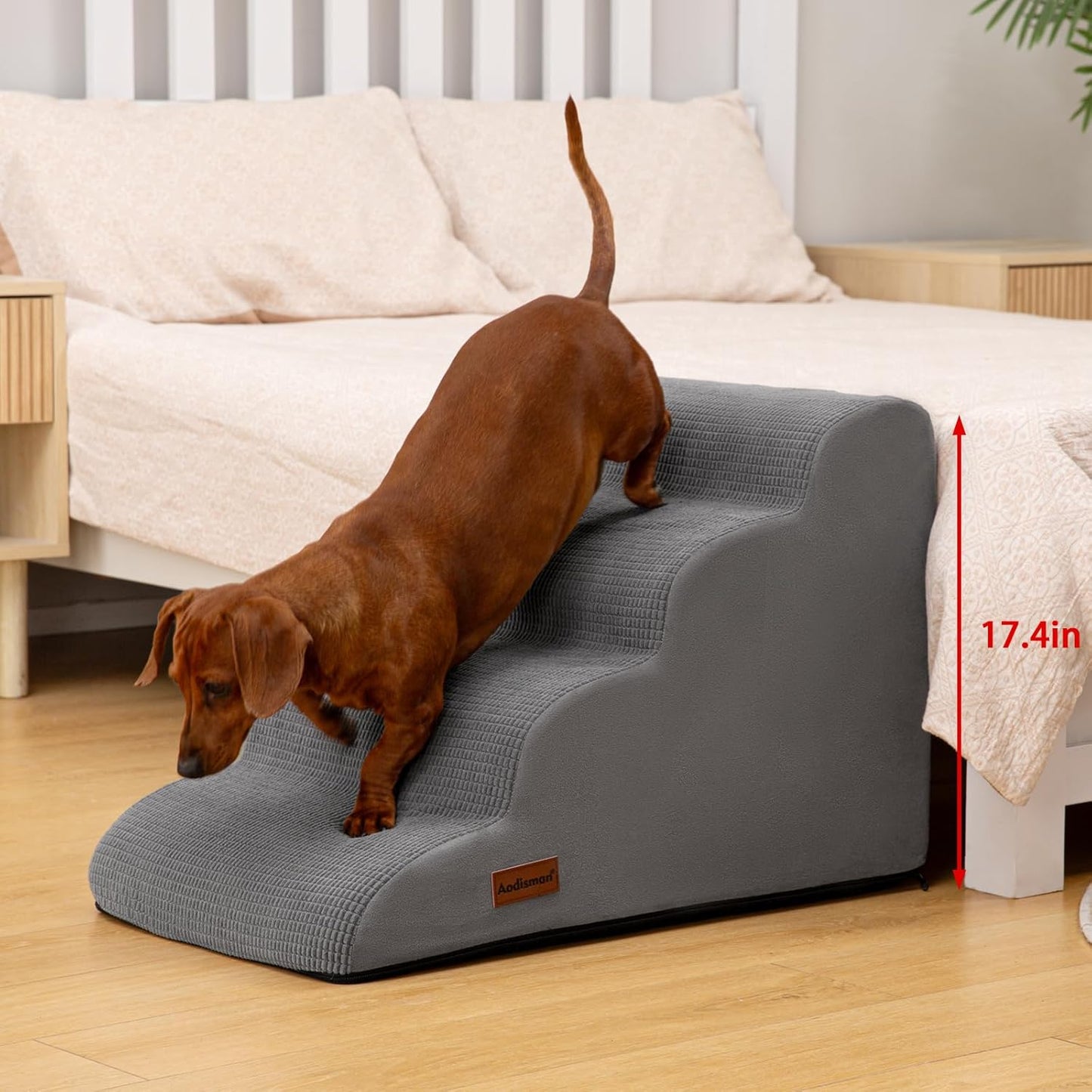Aodisman 3-Step Dog Ramp and Stairs for Sofa and Chair - Non-Slip Sturdy Pet Steps for Small Dogs and Cats,15.7" H,Grey
