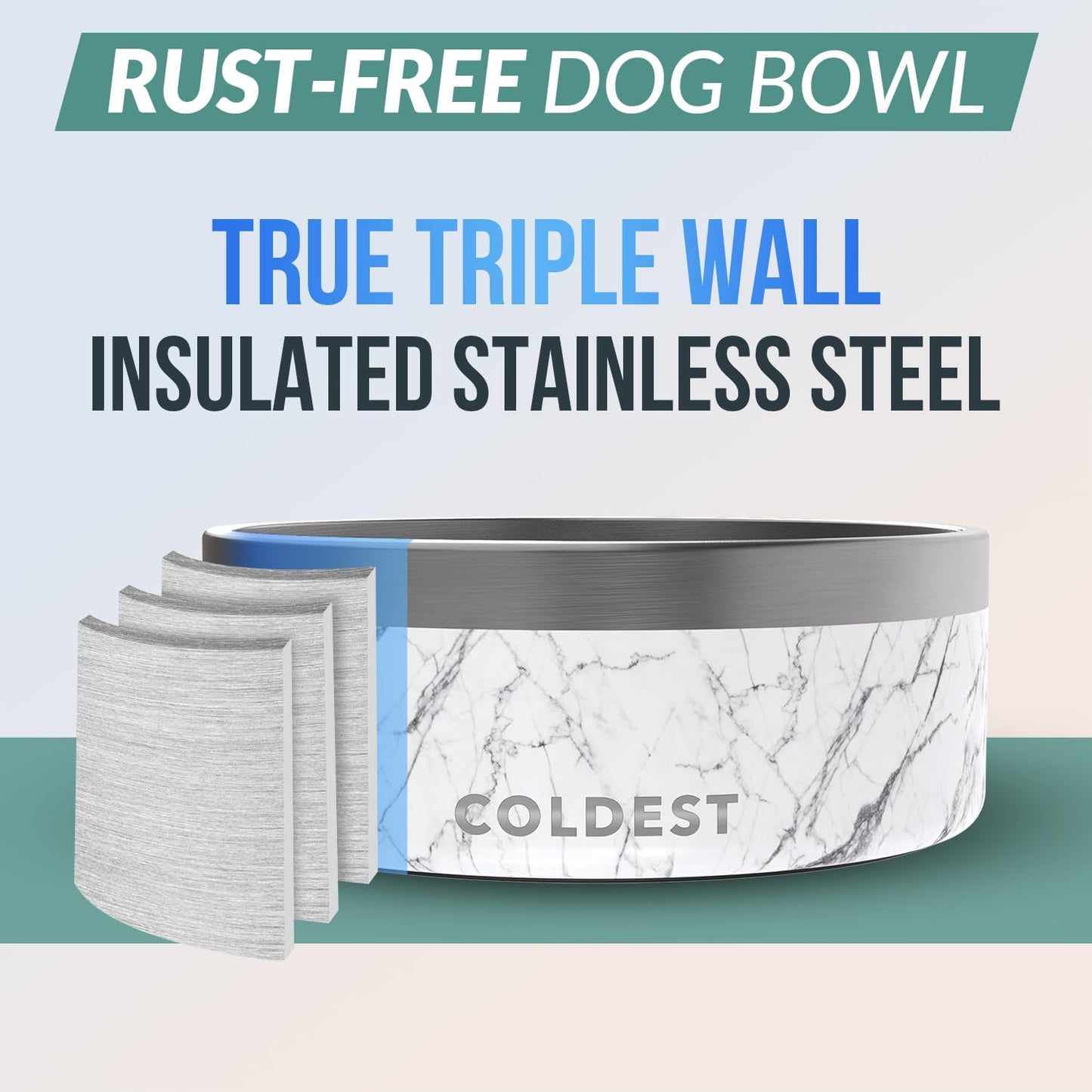Coldest Dog Bowl - Anti Rust Metal, Non Slip, 3 Layers Insulated Stainless Steel Dog Bowls - Spill Proof & Heavy Duty - Water Bowl for Dogs, Cats & Pets, Dish Washer Safe (21 oz, Stealth Black)