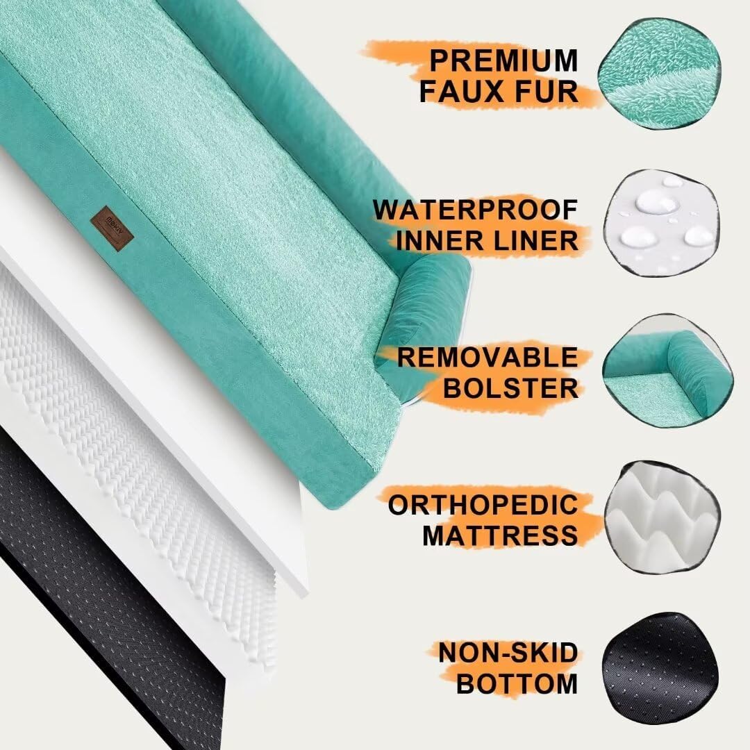 Large Dog Bed Orthopedic Washable - Beds Bolster - Medium XL XLarge Big Dogs - Memory Foam Couch Sofa - Waterproof with Removable Cover